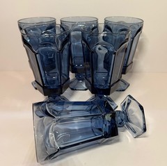 Vintage Fostoria Virginia Dark Blue Set Of 6 Iced Tea Goblets 6 7/8” EUC