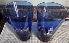 Set Of 2 Anchor Hocking Cobalt Blue Nautical Glasses Anchors Lighthouses