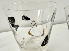 Set of (4) Vintage Federal Amoeba Boomerang Atomic Cocktail Glasses Black Gold