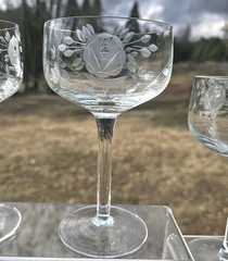 Vtg 60s Wine Glasses HOMER LAUGHLIN LIFETIME CRYSTAL Cut Roses Cocktail Barware