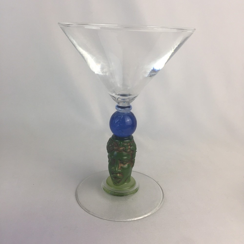 Richard Jolley Sculpted Art Glass Martini Stem Bombay Sapphire Gin 1996