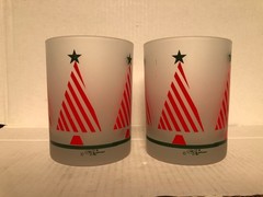 VTG KRAFTWARE DOUBLE OLD FASHIONED FROSTED GLASS CHRISTMAS TREE SET OF TWO