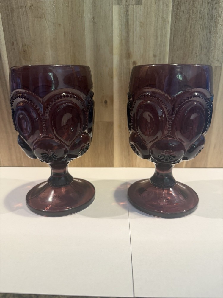Set of 2 LE Smith Amethyst Purple Moon and Star Wine Water Cordial Goblets