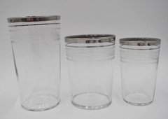 Vitg Needle Etched Silver Rim Federal Glasses Assorted Sizes 16 lot Mid Century