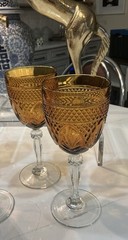 Vintage Set-4 Cristal D’arques Durand Antique Amber Etched Goblets PRISTINE