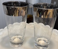 Vintage Dorothy Thorpe MCM Silver Band Tapered Highball Glasses Set of 2