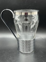 Vintage Federal Glass tumblers Chrome handle 8 Oz Ice Cream Spade Spoons NOS