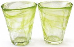 Kosta Boda Mine UVH Green Art Glass Tumblers Set of 2 Sweden Ulrica HV 4.5”