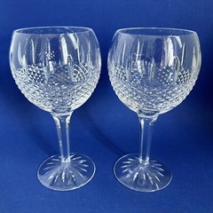 2 Waterford Crystal Glenmede Wine Balloon Glasses Hocks 7.5” Tall