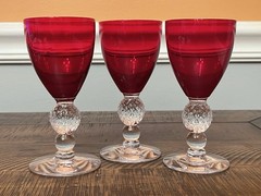 SET OF 3-Morgantown Golf Ball Ruby Red #7643 Stem 4 3/4” Liquor Cocktail Goblets