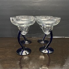 4 LIBBEY Cobalt Blue BRAVURA Margarita/Martini Curved Stem Glasses 7 1/4 «