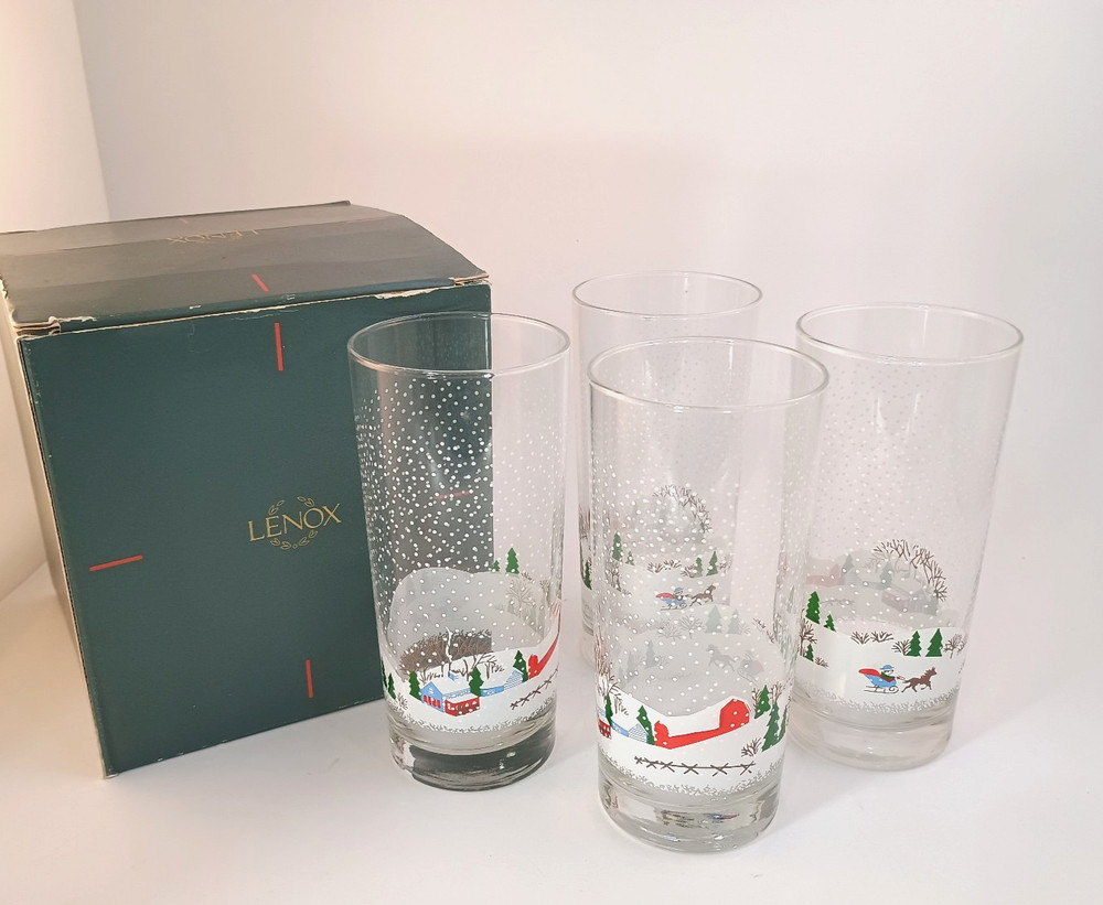 Set of 4 Lenox Sleighride Highball Glasses/Tumblers with Box