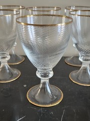 Nason Moretti 6 Swirl Gold Trim 8 1/4″ H by 5 1/8″ W Murano Stemware Glasses