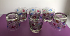 Vintage Libby Drinking Glasses Colorful Flying Birds Rocks Glass Lot of 6 – Rare
