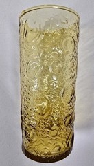 4pc Vtg Anchor Hocking Lido Milano Honey Gold Amber Glass Tumblers 6″ Crinkle