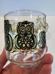 4 Vtg Libbey Owl Family MCM Stained Glass Look Drinking Glasses Textured