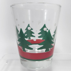 Libbey Christmas Double Old Fashioned Glasses 12oz Set of 6 Green Tree Red Band