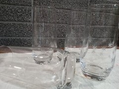Vintage MCM Atomic Starburst Design Glass Tumblers w/ Weighted Bottoms Set of 4
