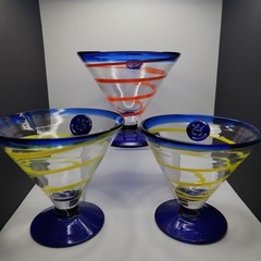 Kosta Boda 2 Yellow 1 Orange Royal Carribbean Martini/Margarita Glasses Set