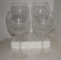 ARCOROC Metropolitan Balloon Wine 8 1/4″ Set of 4 Etched Dots Lines Rings France