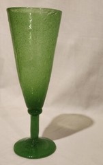 Vtg Bubble Art Glass Hand Blown Jade Green Champagne Flute, Vase, (Murano Like)?