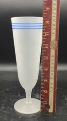 Vtg MCM Frosted Pilsner Glasses Barware Blue Stripe (5) EUC 8.25″ H