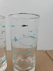 Vintage Libbey Mediterranean Atomic Fish Motif Tumblers Set Of 2 MCM Retro