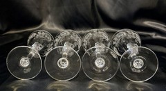 Set Of 4~Wine Glasses w/ Etched Thistle~Optic Flared Bowl