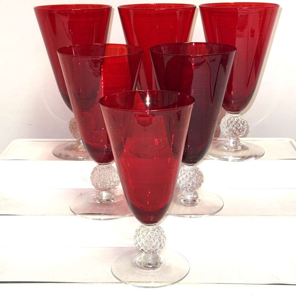 6 Morgantown GOLF BALL SPANISH RED 6 3/4″- 12 oz FOOTED ICED TEA TUMBLERS