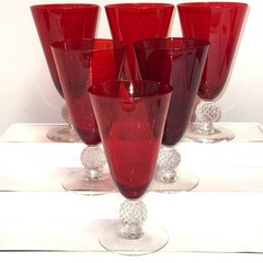 6 Morgantown GOLF BALL SPANISH RED 6 3/4″- 12 oz FOOTED ICED TEA TUMBLERS