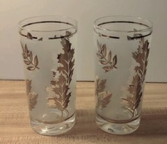 Pair of Vintage Frosted Glass/Silver Leaf Cocktail Glasses-12 Oz-Starlyte