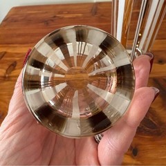 Mid-Century Modern Art Deco Gold White Stripe Highball Drinking Glasses Set of 2