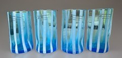 Alessandro Coppola Arte di Murano Italy Blue & White Glass Tumblers Set of 4 NWT