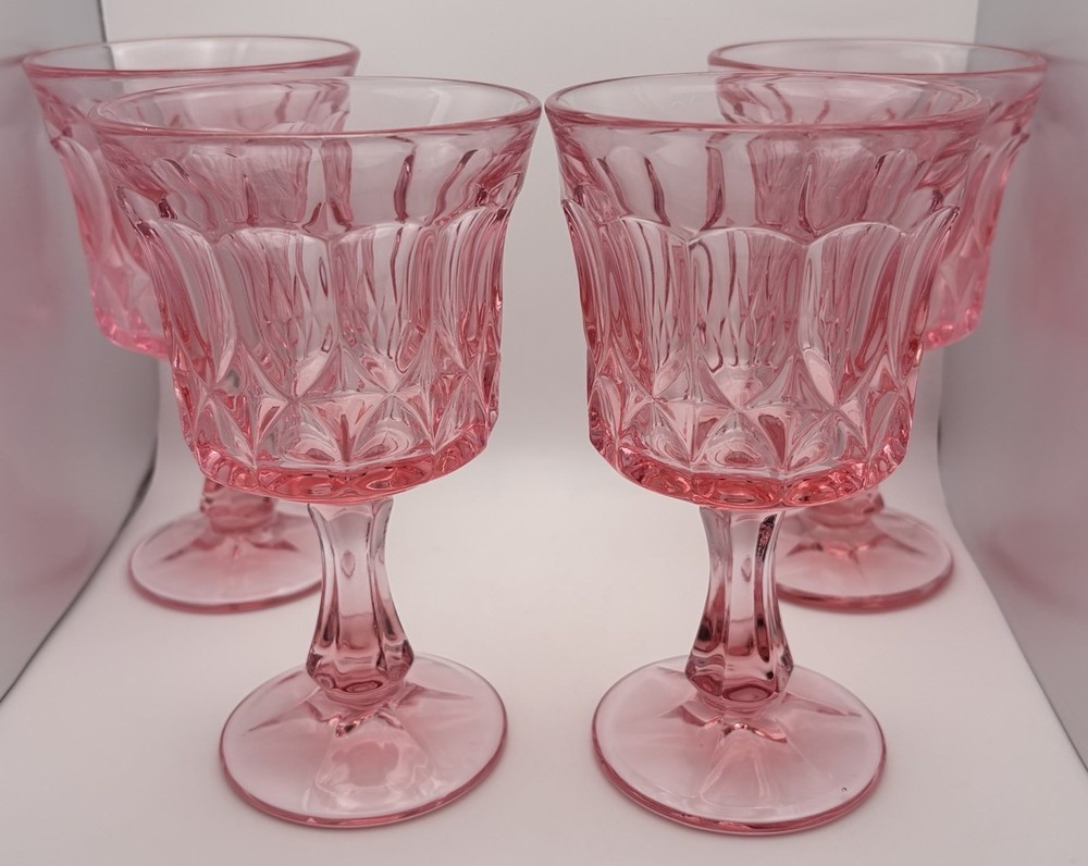Vintage Noritake Perspective Pink Water Goblets Set of 4 Japan Pressed Glass