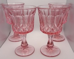 Vintage Noritake Perspective Pink Water Goblets Set of 4 Japan Pressed Glass