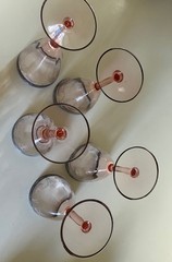 ANTIQUE RARE CAMBRIDGE GLASS 701 STERLING SILVER ENCRUSTED RIM PINK WINE STEMS
