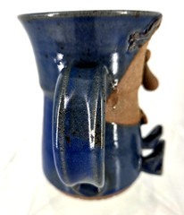 Studio Art Pottery 12-16 oz COFFEE TEA MUG Blue Brown FUNNY FACE HAND FEET