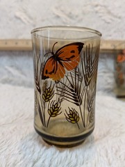 Vintage MCM Set of 3 Butterfly Wheat Smoked Amber Juice Glass Tumblers 4 Inch