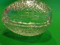GLASS / CRYSTAL 2 PIECE EGG SHAPED BOX . MAYBE CUT GLASS ?
