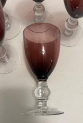6 Vintage Amethyst Water Glasses Clear Ball Stems Morgantown 6″