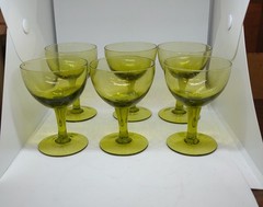 Olive Green 3 1/2″ Vintage Glass Wine / Champagne /Sherbet 3 1/2″h & 2 1/2″d