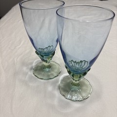 Baha By Bormioli Rocco/Italy Ice Blue Green Goblet 6″ (2) Textured Art Nouveau