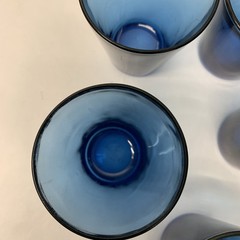 Vintage Cobalt Blue Vereco France Juice Glasses Tumblers 3 1/2” Tall Set 5