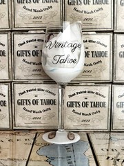 hand painted wine glasses vintage tahoe theme -chair lift. skiing