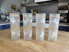Vintage Libbey Hiball Glasses With Frosted Glass Unicorn and Stars Set Of 4
