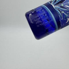 Mexican Hand Blown Cobalt Blue Shot Glass Etched & Hand painted Birds Flowers