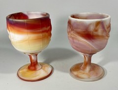 Vintage Imperial Glass Red Ruby Slag End of Day Wine Goblet Set Of 2