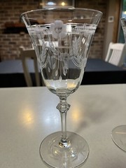 Heisey 5 Crystal Water Wine Glasses Laurel & Flower Etched Art Deco Cut Design