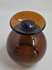 Vtg Handblown Amber Glass Brandy Snifter Swirl Ribbed Pedestal Footed Goblet