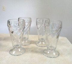 Malt Shop Shake Ice Cream Glass Glasses Swirl Pattern Vintage MCM Set 4 6.5″ H